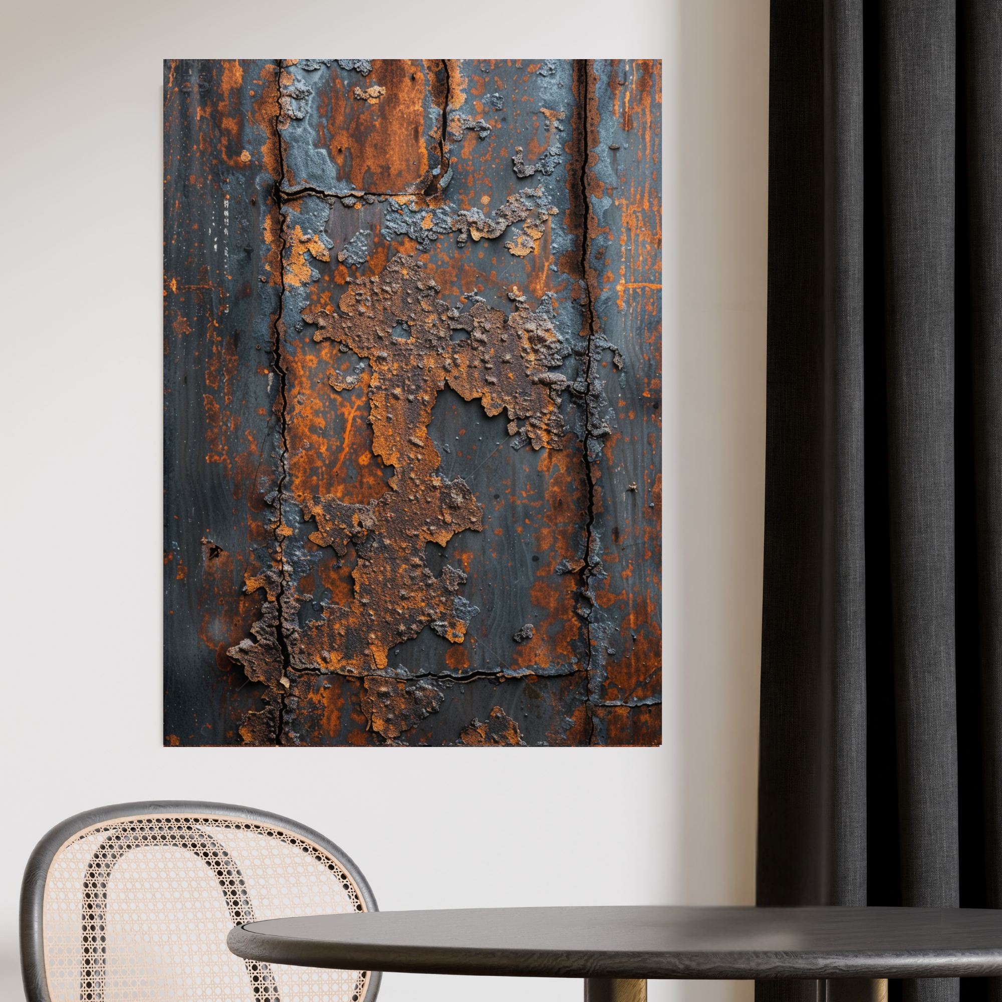 Burnt Rust Industrial Canvas Art – Heavy Oxidized Metal Wall Decor – Textured Modern Loft Artwork