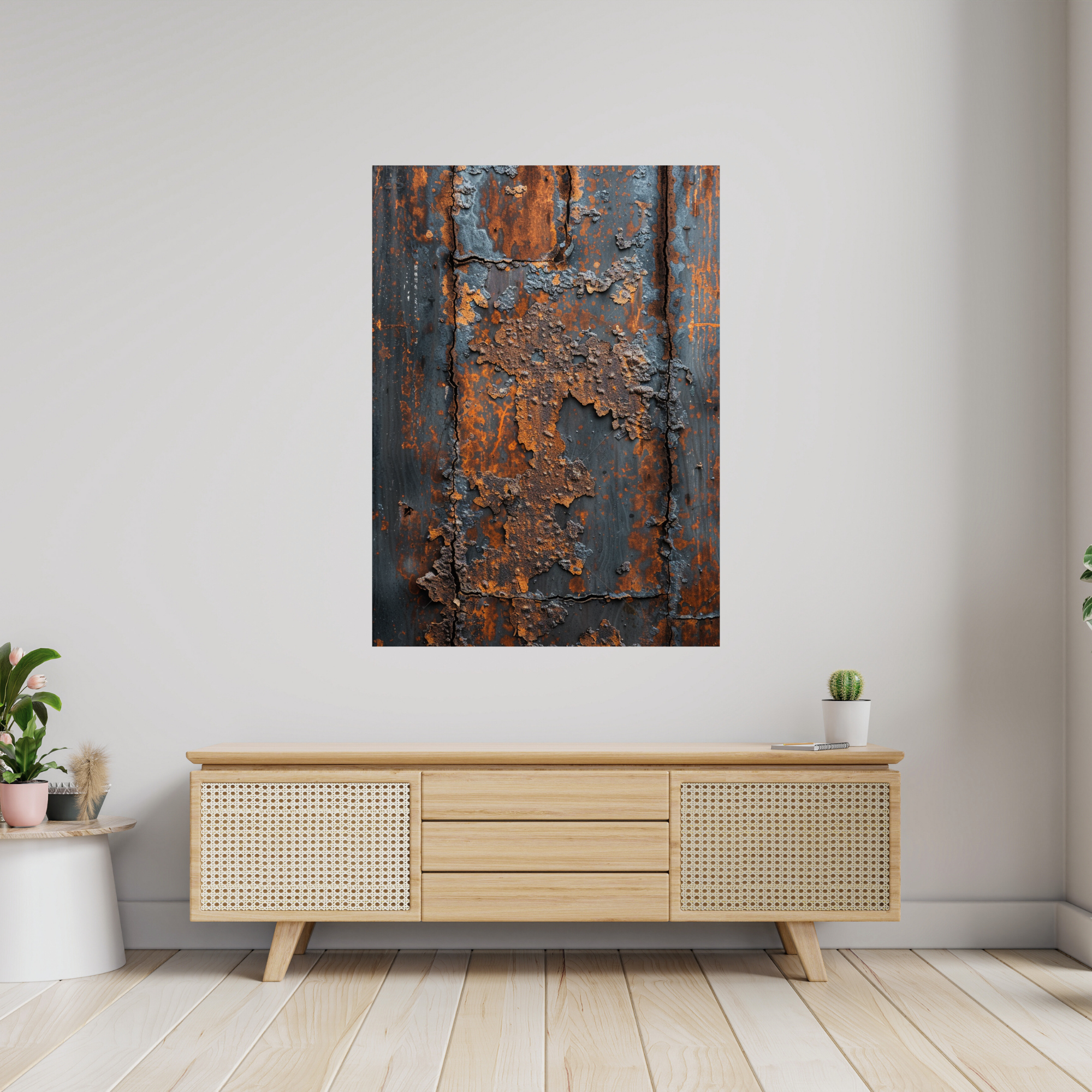 Burnt Rust Industrial Canvas Art – Heavy Oxidized Metal Wall Decor – Textured Modern Loft Artwork