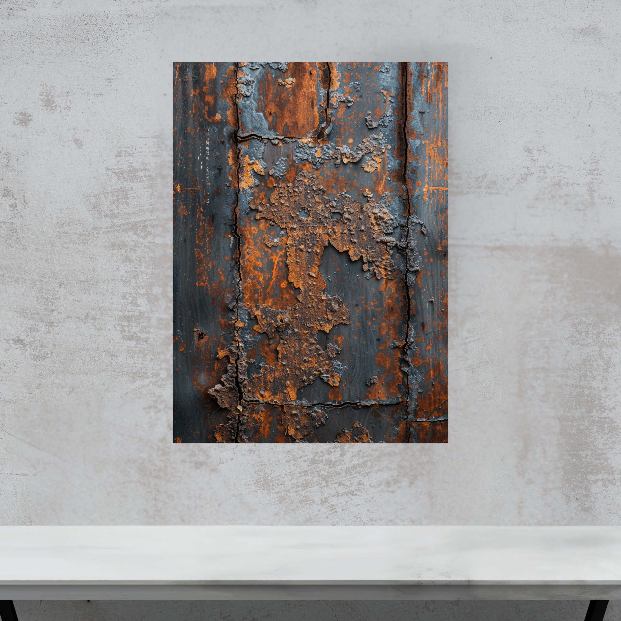 Burnt Rust Industrial Canvas Art – Heavy Oxidized Metal Wall Decor – Textured Modern Loft Artwork