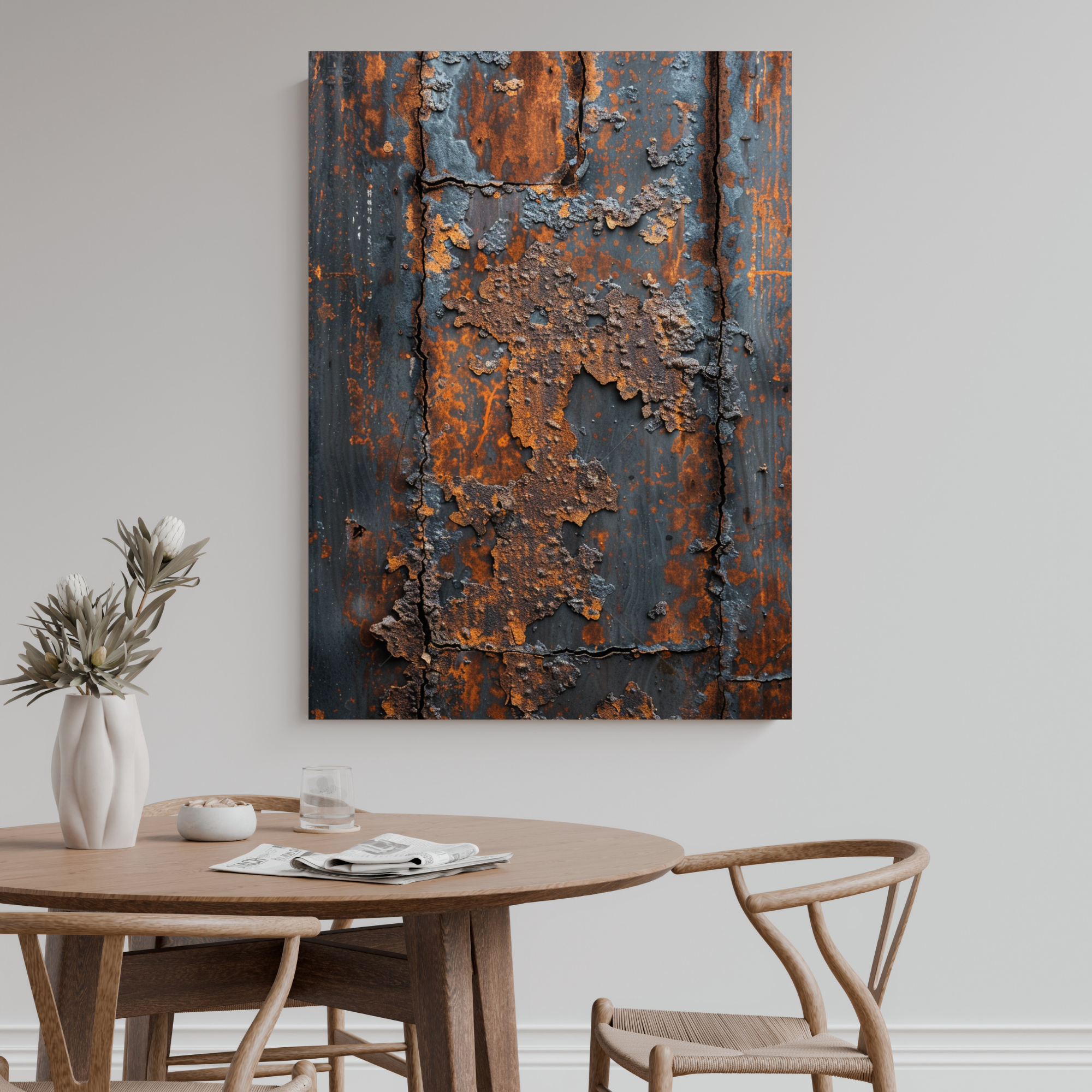 Burnt Rust Industrial Canvas Art – Heavy Oxidized Metal Wall Decor – Textured Modern Loft Artwork