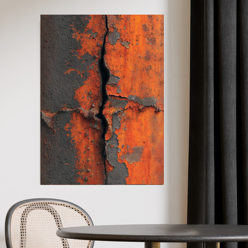 Burnt Rust Vertical Crack Canvas Art – Industrial Metal Wall Decor – Textured Modern Loft Artwork