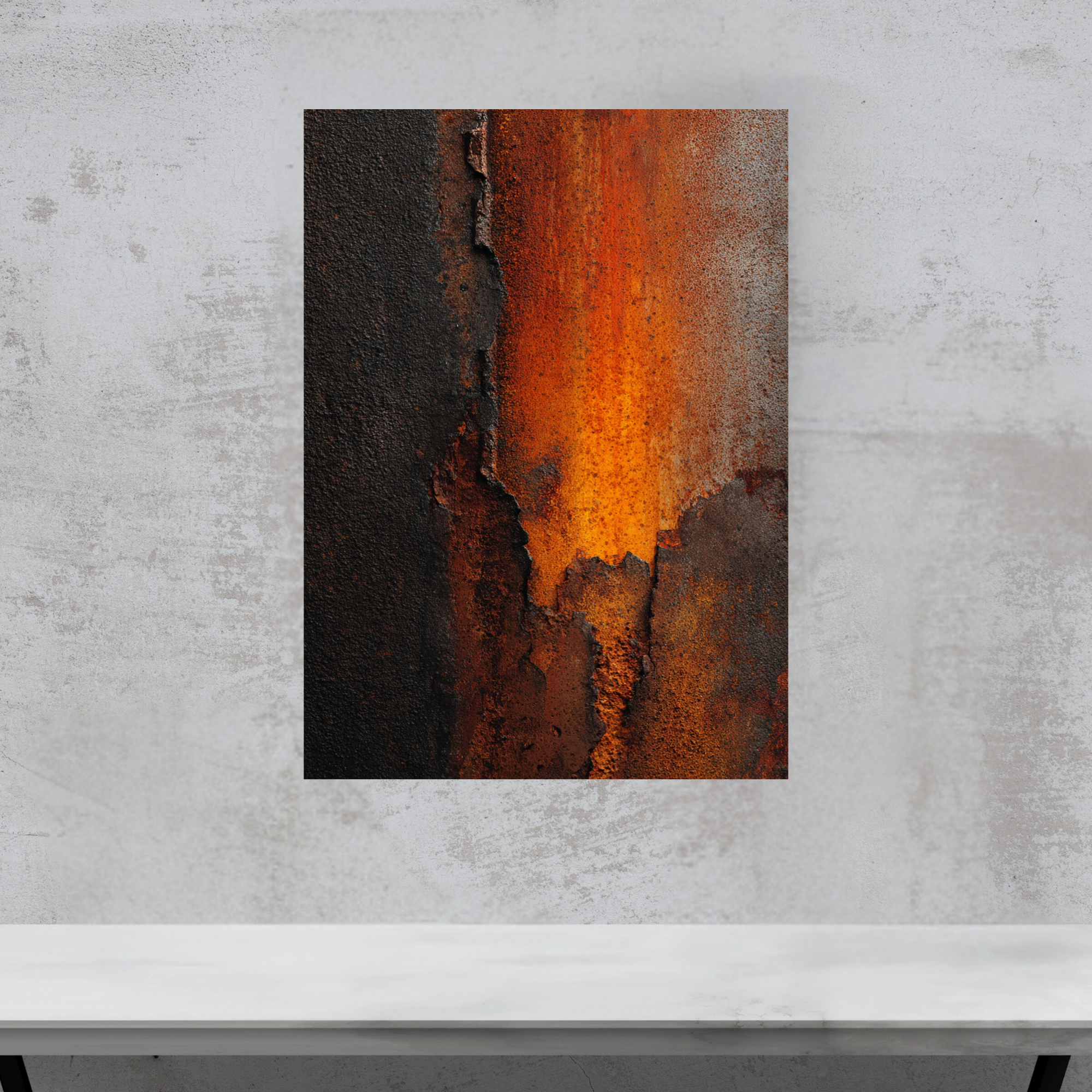 Burnt Rust Industrial Canvas Art – Vertical Oxidized Metal Wall Decor – Modern Loft Texture Artwork