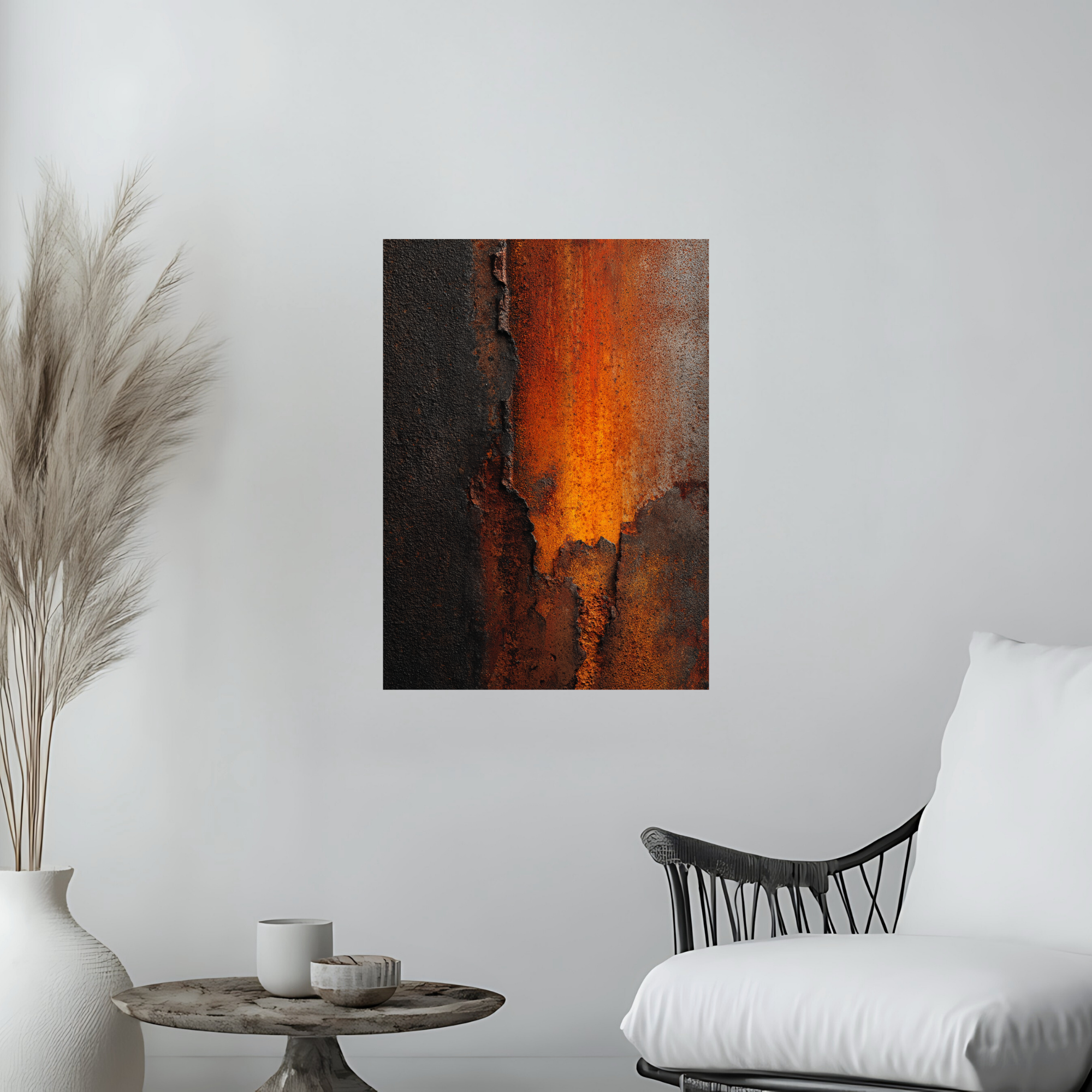Burnt Rust Industrial Canvas Art – Vertical Oxidized Metal Wall Decor – Modern Loft Texture Artwork