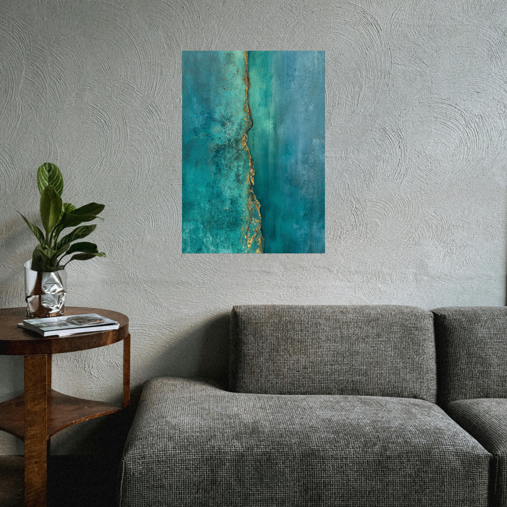 Teal Patina Vertical Crack Canvas Art – Industrial Rust Texture Wall Statement