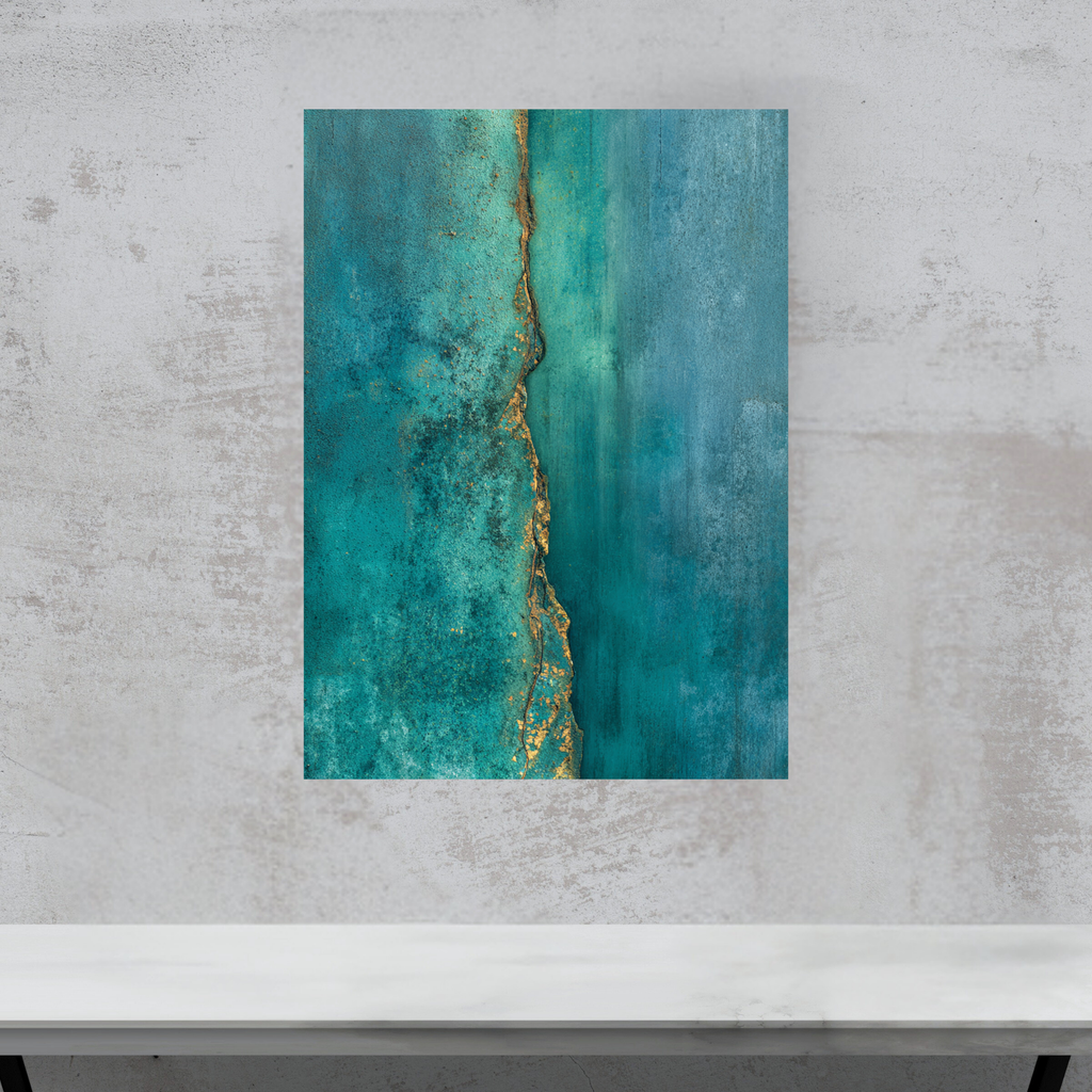 Teal Patina Vertical Crack Canvas Art – Industrial Rust Texture Wall Statement