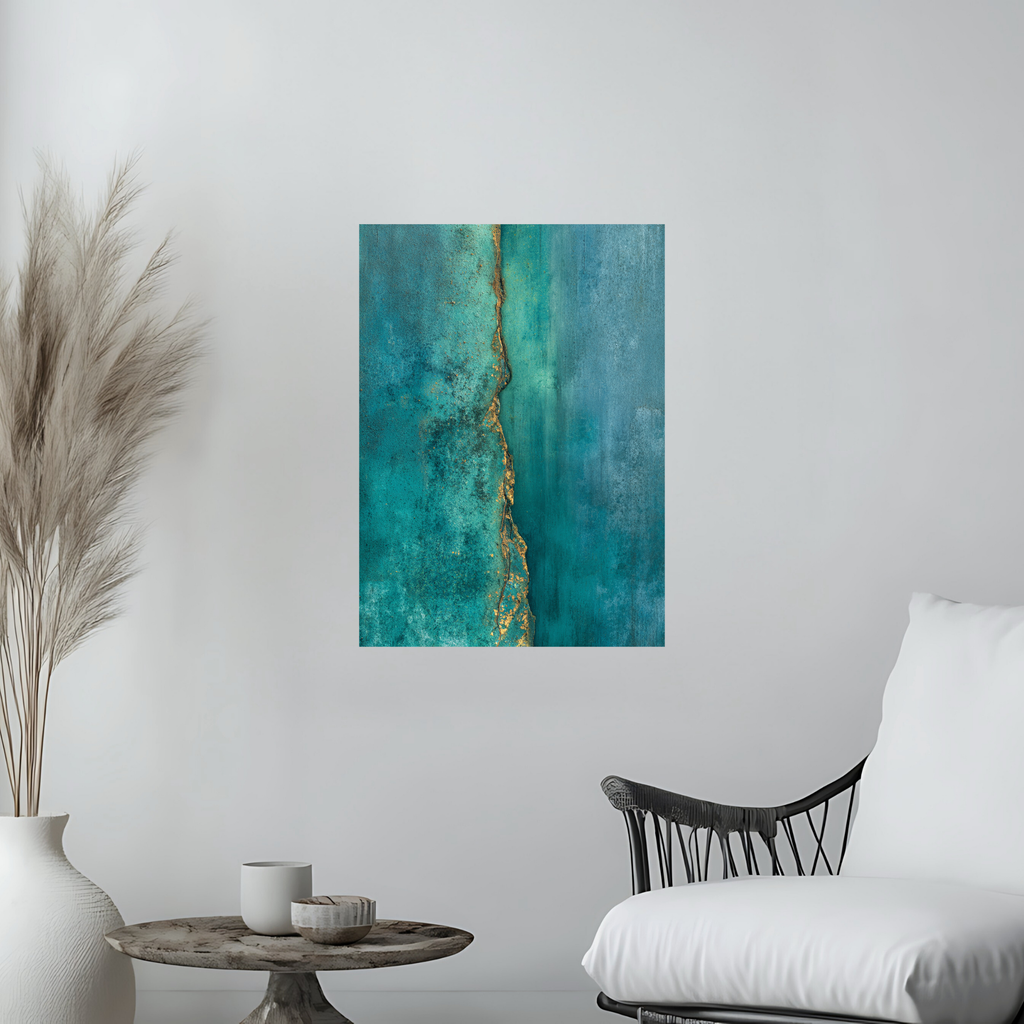 Teal Patina Vertical Crack Canvas Art – Industrial Rust Texture Wall Statement